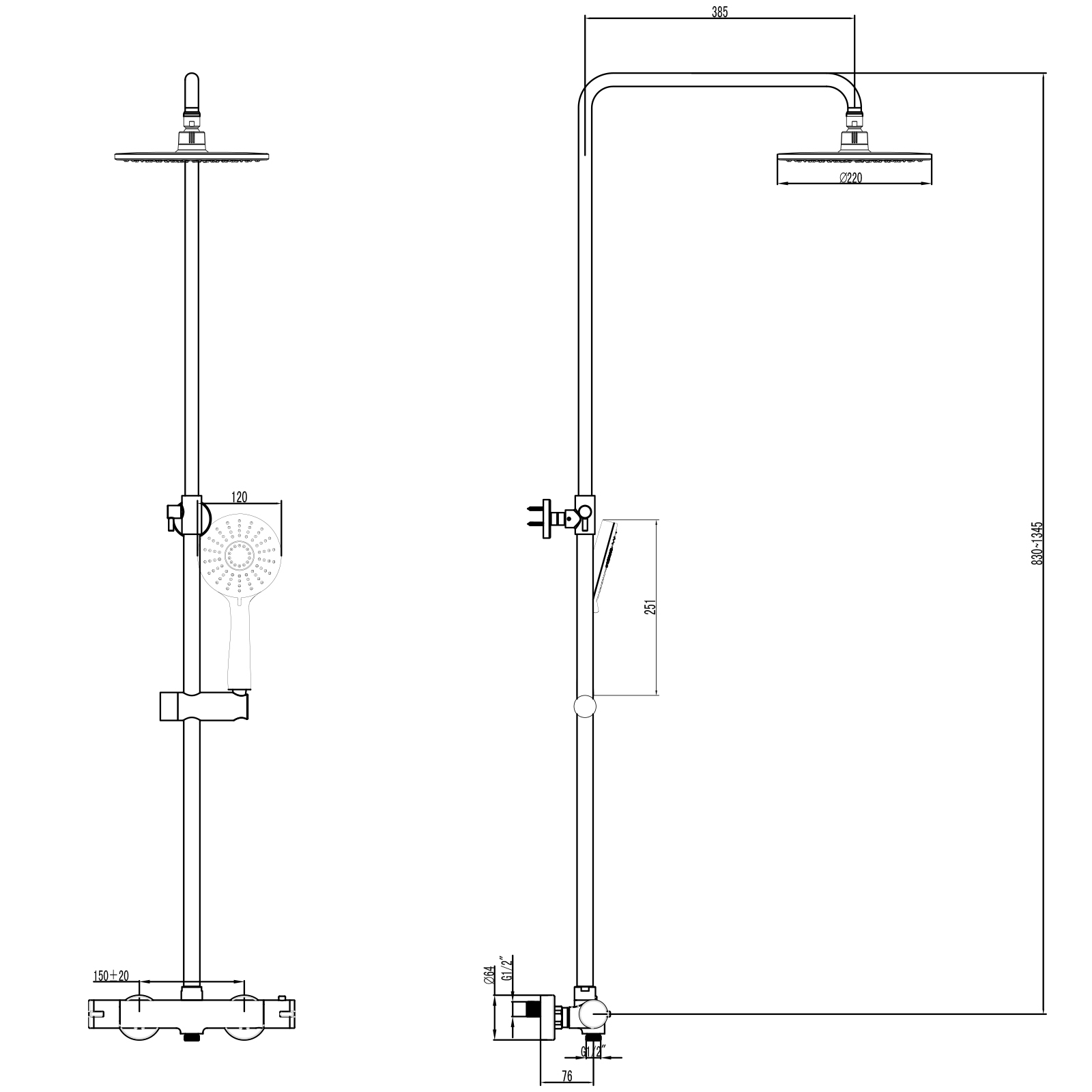 PaulGurkes Duschsystem mit Thermostat Aufputz Regendusche Set Brausegarnitur