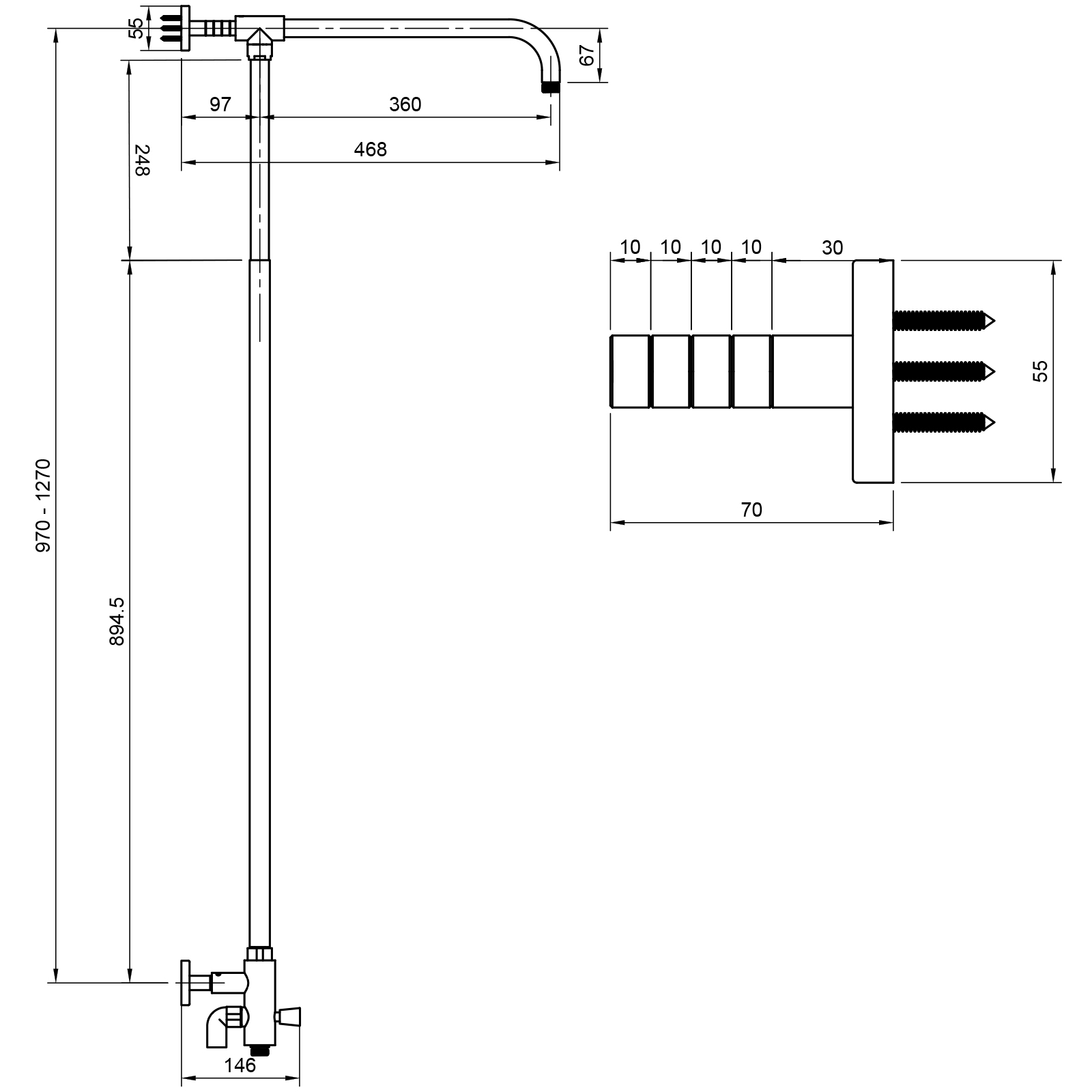 PaulGurkes Aufputz Set mit 40 cm Edelstahl Regendusche Brausegarnitur Duschsystem