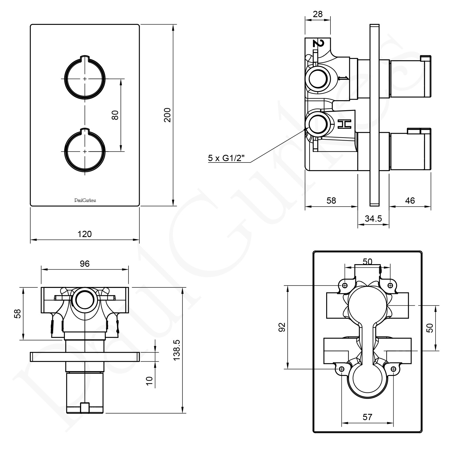 PaulGurkes Thermostat Unterputzarmatur 3-Wege Eckig Mischbatterie Duscharmatur