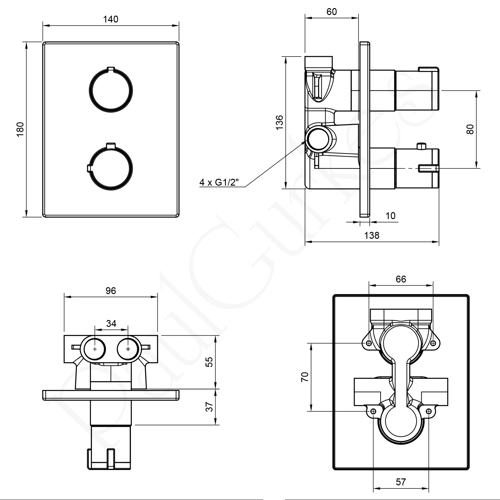 PaulGurkes Design Dusch Set mit Thermostat Unterputz Regendusche