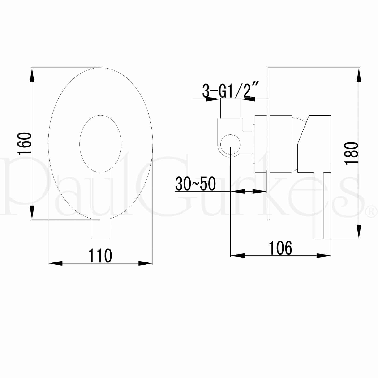 PaulGurkes Waschtischarmatur Waschtischbatterie oval Einhandmischer 2-Loch Unterputz Armatur