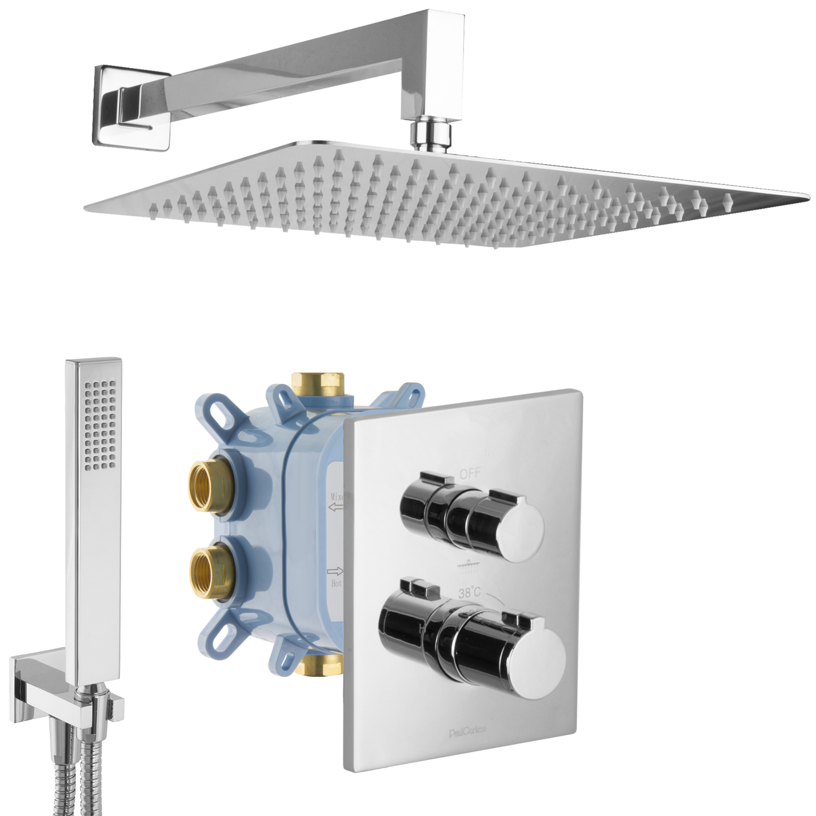 PaulGurkes Duschsystem Thermostat Regendusche Set Komplett Fertigmontage Dusche